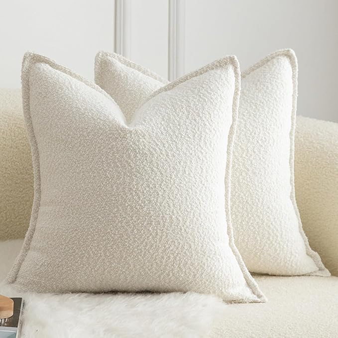 MANDIOO Pack of 2 Decorative Throw Pillow Covers Accent Solid Woven Textured Cushion Covers Pillow Cases Bedroom Living Room Sofa Home 26 x 26 Inch Cream White
