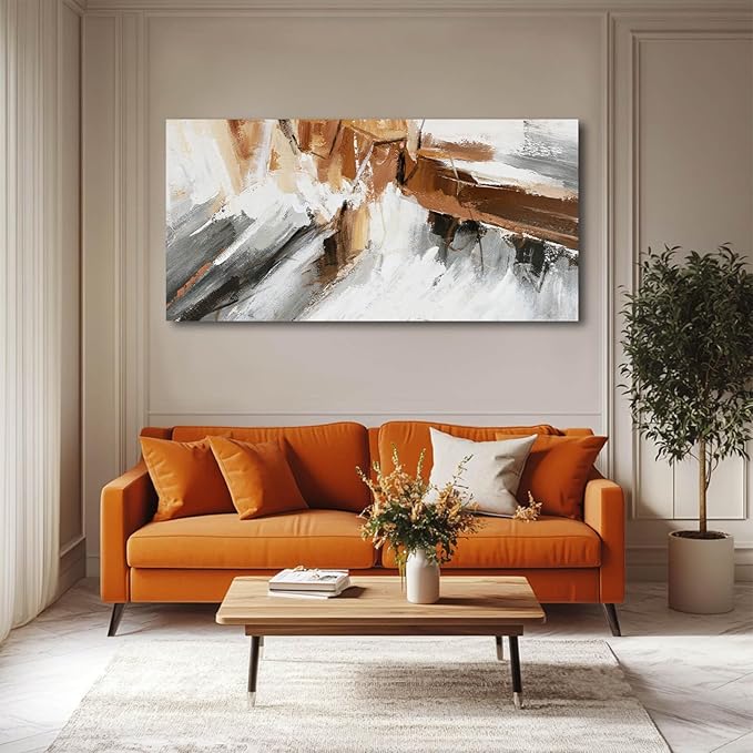 Graffiti Art Pictures Abstract Canvas Paintings White and Brown Poster Print 24"x48" Artwork for Bedroom Office Decorations