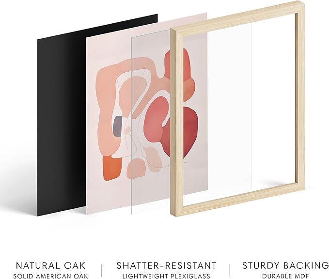 HAUS AND HUES Colorful Abstract Wall Art - Minimalist Retro Picture for Living Room Decor, Red and Pink Modern Wall Art Painting (Pink Abstract Shapes, Beige Frame, 16x20)