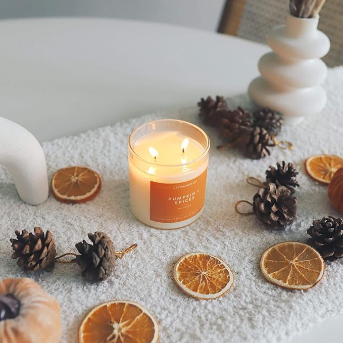 Calyan Wax Co. Pumpkin & Spices 2 Wick Scented Candle - 37 Hour Burn - Luxury Non Toxic Soy Wax Candles - Long Lasting Large Glass Jar Candle for Home - 8.8oz