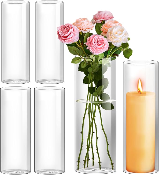 Hurricane Candle Holder,Open Ended Glass Candleholder Multiple Size Choices,Clear Cylinder Glass Candle Holder for Wedding Centerpieces, Home Decor(6 PCS,H:12" D:4")
