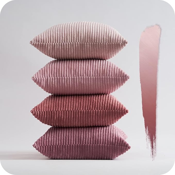 Topfinel Pink Throw Pillows Covers 20x20 Inch Set of 4,Farmhouse Corduroy Decorative Cushion Case,Valentine's Day Pillow Case for Bedroom Couch Sofa Living Room,Spring Home Decor