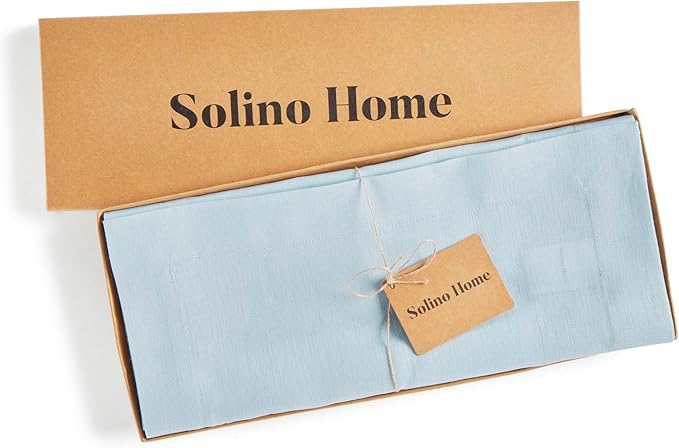 Solino Home Linen Ice Water Table Runner 60 Inches - 100% Pure Linen Farmhouse Short Table Runner 14 x 60 Inch Ideal for Dresser and Coffee Tables - Fete - Spring, Easter