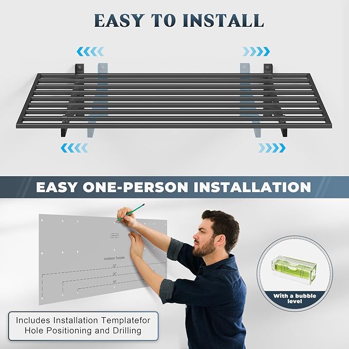 2-Pack 2x4ft Garage Shelving Wall Mounted, 2' x 4' Heavy Duty Garage Storage Shelves with Hooks, 500LB Capacity