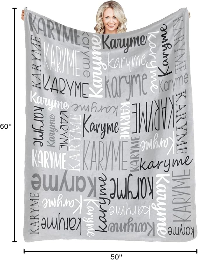 Personalized Blankets with Names Baby Gifts for Girls Boys Custom Soft Fleece and Sherpa Name Blanket for Kids and Adults Birthday for Daughter Son Granddaughter Grandson (Light Grey)