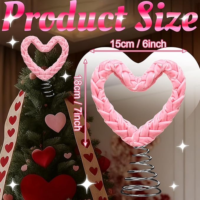 7 in Pink Velvet Valentine Tree Topper Heart Velvet Woven Treetop Valentines Love Wreath Decor Pink Heart for Mini Valentines Tree Party Wedding Holiday Ornament Wall Front Door Home Decor