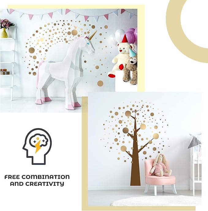 Zonon 264 Pcs Polka Dot Wall Decals for Classroom Decor Kids Circle Wall Sticker Vinyl Peel and Stick Colorful Removable for Nursery Bedroom Playroom Living Room(Gold)
