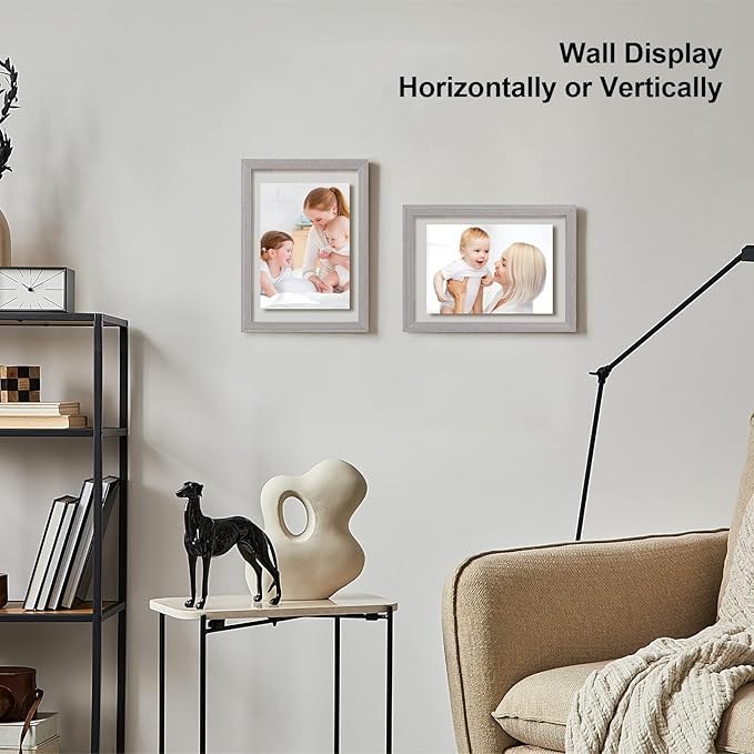 Egofine 5x7 Floating Frames Set of 2, Double Plexiglass Picture Frame, Made of Solid Wood Display Any Size Photo up to 5x7, Wall Mount or Tabletop Standing, Light Grey