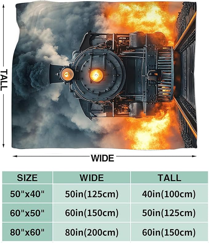 Tijuboni Steam Train Throw Blanket Locomotive Gifts for Boys Girls Men Women Kids Adults Soft Flannel Fleece Blanket for Couch Sofa Bed Home Decor 60"x80"