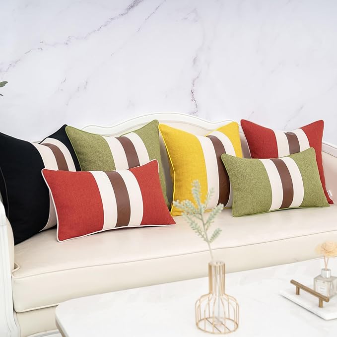 Yangest Patchwork Pillow Cover 24x24 Inch Luxury Cotton and Linen Cushion Cover Square Pillowcover for Couch Bedroom Living Room, Orange