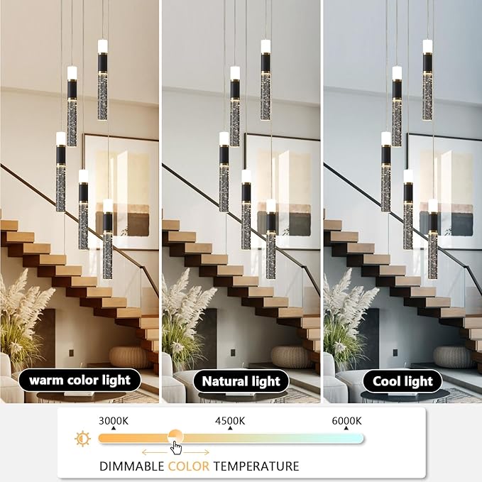 Pendant Light Fixtures, 5-Light Pendant Lights Kitchen Island,Modern Led Pendant Light Kitchen Island Lighting Dimmable with Remote,3000K-6500K Black and Gold Modern Chandelier for Dining Room