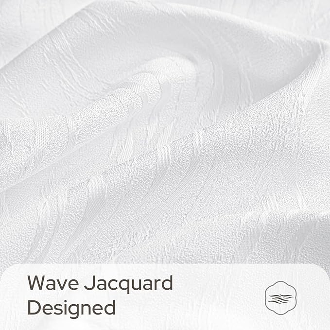 HOMEIDEAS White Semi Sheer Curtains 63 Inches Long, Light Filtering Privacy Sheer Non-See-Through Curtains Wave Jacquard Drapes for Living Room Modern Farmhouse Bedroom Decor, 52 X 63 Inch, 2 Panels