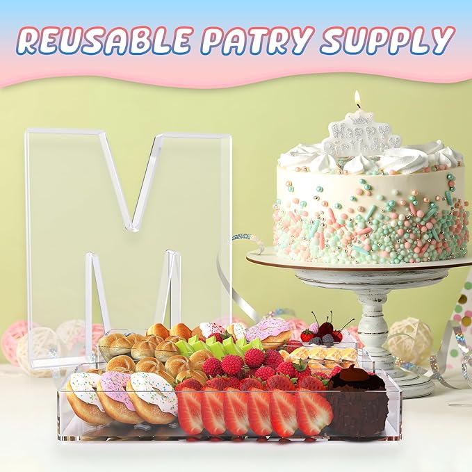 13.8" Extra Large Acrylic Letter Charcuterie Board Box, Reusable Fillable Letter Cake Candy Dish Display Serving Tray for Birthday Anniversary Party Decoration (M)