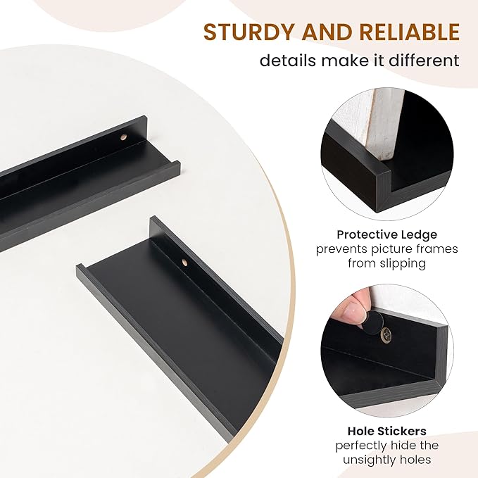 Axeman Picture Ledge Shelf, Floating Shelves for Decor Storage Set of 6, 36 inch Floating Wall Mounted Shelves, Wall Shelves with Lip for Living Room, Bedroom, Nursery, Bathroom, Kitchen, Black