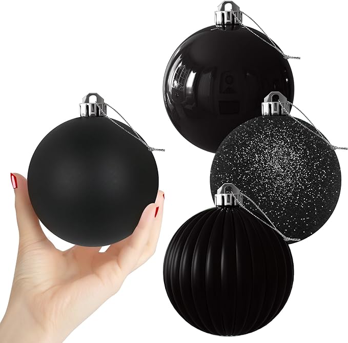 Black 4.0" Large Christmas Balls - Christmas Tree Decoration Ornaments Shatterproof Hanging Balls for Birthday Halloween Holiday Wedding Decorations Set of 4pcs
