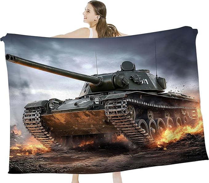 Tijuboni Military Tank Throw Blanket Army Gifts for Boys Men Girls Women Kids Adults Soft Flannel Fleece Blanket for Couch Sofa Bed Home Decor 50"x60"