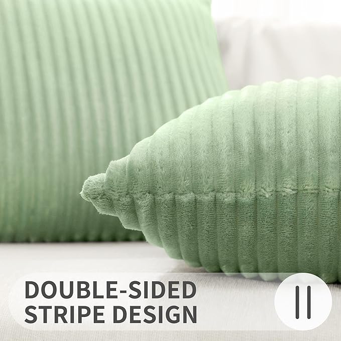 Simmore Decorative Christmas Throw Pillow Covers 22x22 Set of 2, Soft Natural Plush Flannel Double-Sided Fluffy Couch Pillow Covers for Sofa Living Room, Sage Green