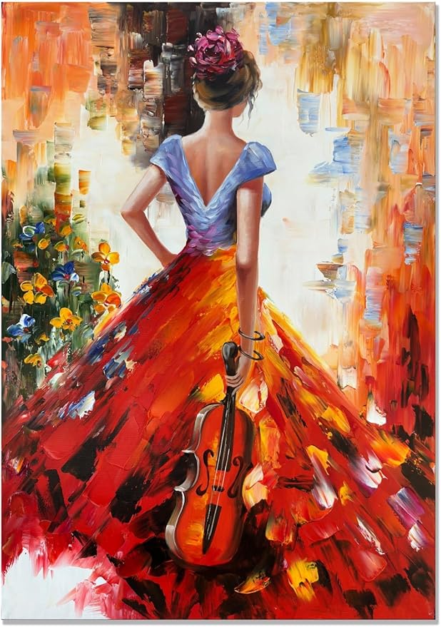 zoinart Hand Painted Abstract Vertical Canvas Wall Art 28x40 Inches Musical Girl Modern 3D Wall Paintings Framed Contemporary Art for Home Decorations Wall Decor Ready to Hang