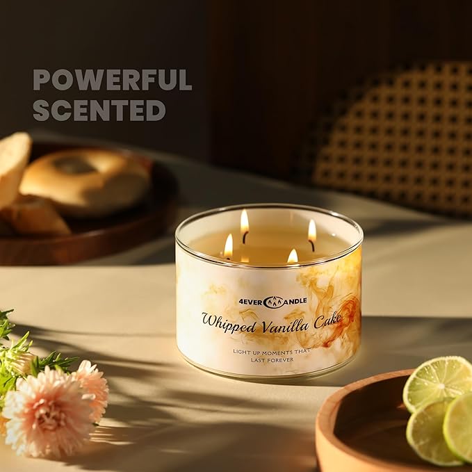 Whipped Vanilla Cake Scented Candles, 18oz Soy Candles Non Toxic 4-Wick Large Candle Jars, Over 50 Hours of Burning Time, Ideal for Gifting, Events, Home Decor