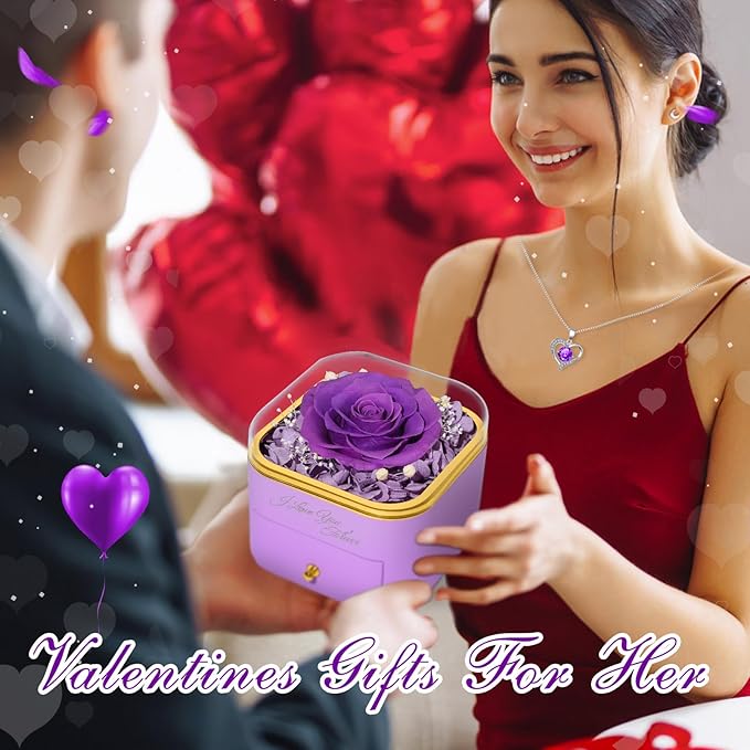 Beferr Birthday Gifts for Women Preserved Real Rose with Necklace Eternal Roses Forever Flowers for Delivery Prime Christmas Day Gifts for Mom Grandma Wife Sister Her from Daughter