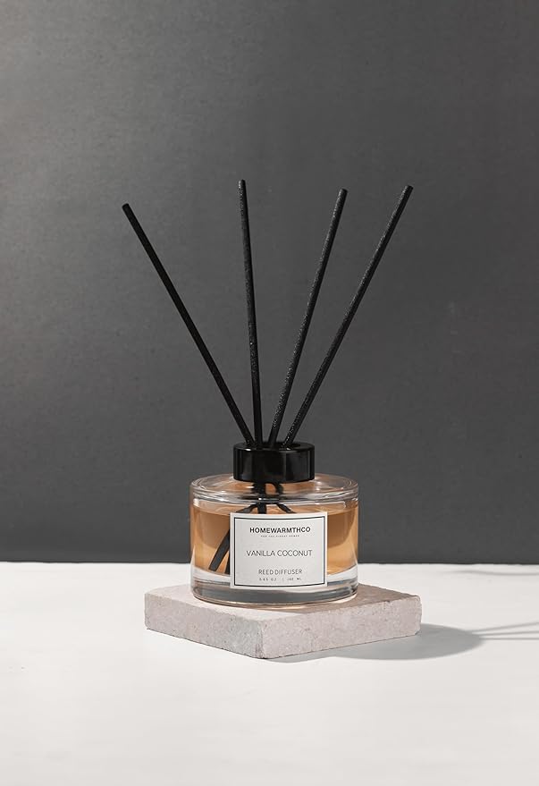 Vanilla Coconut Reed Diffuser Set - Luxury Fragrance Reed Diffusers for Home, Office & Bathroom Décor - Long Lasting Scent Sticks Diffuser with Non-Toxic Oils (5.63 oz)