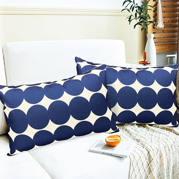 Decorative Throw Pillow Covers Set of 2 Blue Fashion Polka dot Pillow Covers 12x20 Inch Throw Pillow Cover Linen Pillowcase Farmhouse Outdoor Pillow Covers for Couch Sofa Living Room