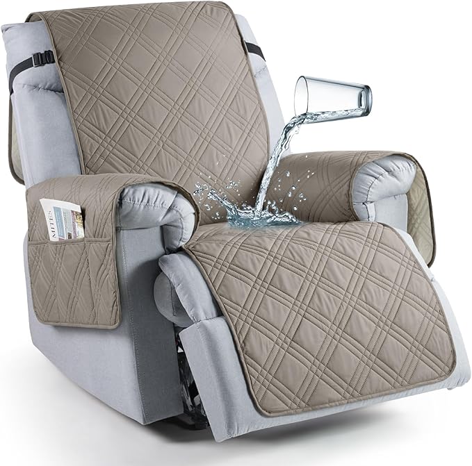 TAOCOCO 100% Waterproof Recliner Chair Cover Stay in Place, Recliner Covers for Small Recliner Chair with Pocket, Reclining Chair Cover Furniture Protector for Kids, Pets(20'', Light Brown)