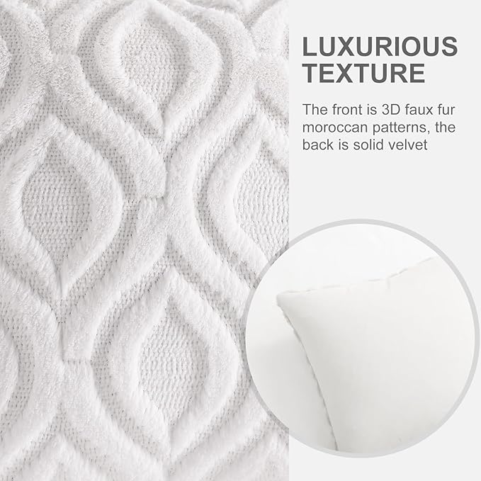 decorUhome Throw Pillow Covers 22x22 Inch Set of 2, Soft Plush Faux Wool Cream Beige Solid Couch Pillow Covers, Accent Farmhouse Neutral Square Pillow Cases for Sofa Bed Living Room
