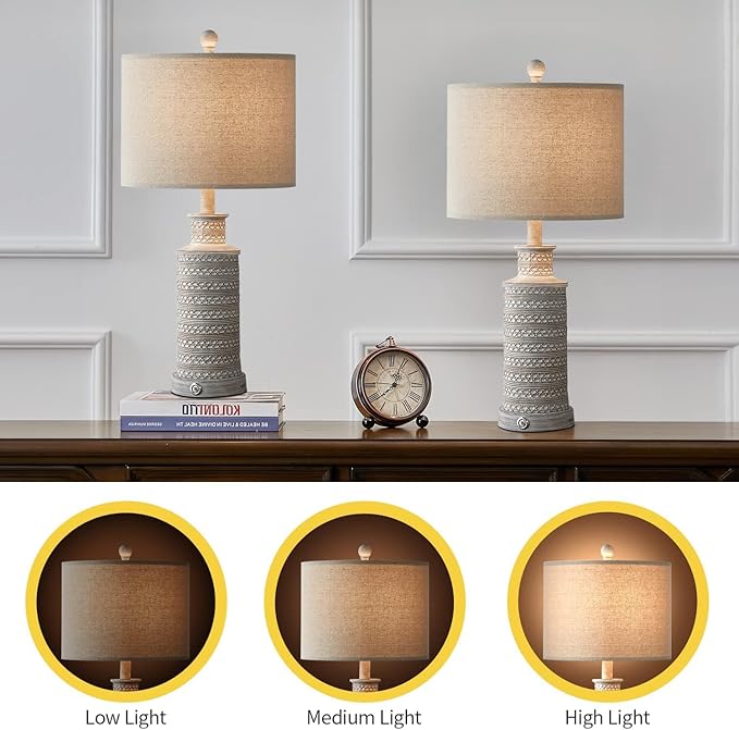 BOBOMOMO 3-Way Dimmable Touch Control Table Lamp Set of 2 with Dual USB Charging Ports for Bedroom Living Room Vintage Rustic Farmhouse Traditional Nightstand Bedside Lamps(Bulbs Included)
