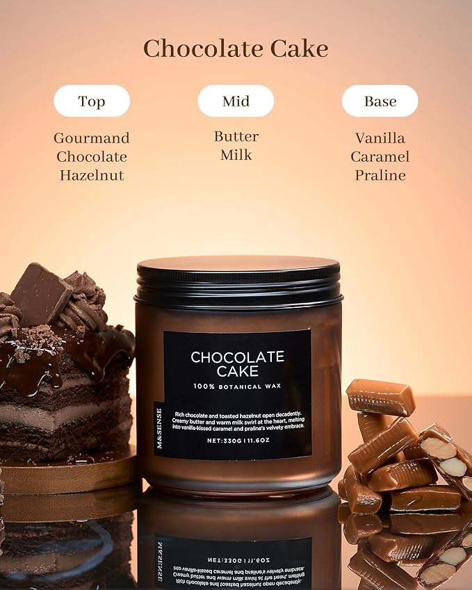 M&SENSE Chocolate Layer Cake Scent Candles, Large 11.6oz Natural Soy Wax 70 Hours Burn Time Clean Non Toxic Scented Classic 2 Wicks Candle for Bedroom Living Room Office