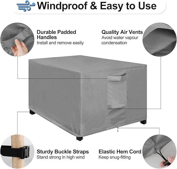 OutdoorLines Outdoor Waterproof Patio Ottoman Covers - Rectangle UV-Proof Patio Side Table Cover Windproof Heavy-Duty Furniture Covering Protector 34L x 24W x 17H Inch, Grey