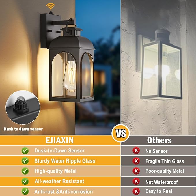 Dusk to Dawn Outdoor Lighting, Black Porch Lights Outdoor Light House Wall Mount Fixture Waterproof Lamp Exterior Lantern Fixture Outside Wall Sconces for Patio Garage Doorway