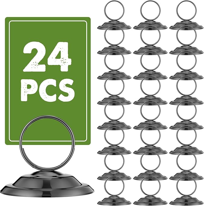 24 Pcs Table Number Holders-Metal Place Card Holders Table Number Stands Tabletop Sign Stands for Photos, Menu, Memo, Notes, Wedding, Restaurant, Banquet, Birthday(Gunmetal Grey)