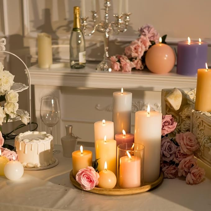MOZEAL 3" x 6" Hand-Poured Unscented Candle, Dripless Pillar Candle Set of 3, Long Lasting Burning, Approx 120 Hours Burn Time, Rustic Country Style, for Summer Soirees, Peachy Atmosphere, Peach Fuzz