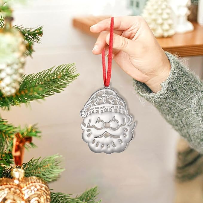 Santa Christmas Ornament -Silver Christmas Tree Ornament Set - Metal Hanging Ornament for Christmas Tree - Christmas Ornament Holidy Annual Keepsake (Santa)