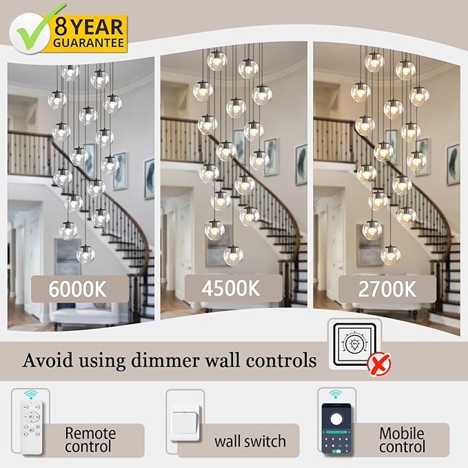 15-Light Black Chandelier with Globe Glass Dimmable Ceiling Light Glass Pendant Light for Kitchen Island, Dining Room, Living Room, Entry Hallway, LED Bulbs Included