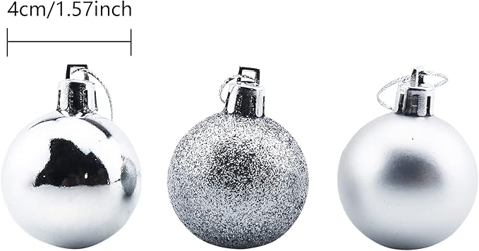 Bestjybt 24pcs 1.57" Small Christmas Ball Ornaments Shatterproof Christmas Decorations Tree Balls for Holiday Wedding Party Decoration, Tree Ornaments Hooks Included (Silver, 4cm/1.57")