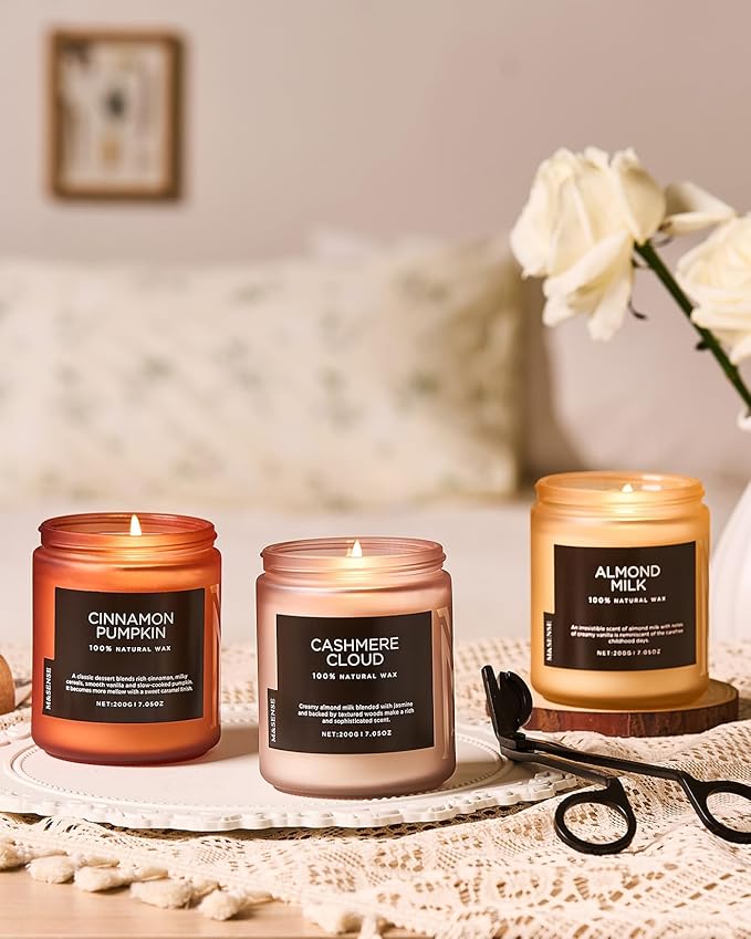 M&SENSE Creamy Almond Milk Scented Candles, Organic Natural Soy Wax Clean Non Toixc 7.05oz 50 Hour Slow Burning Candle for Bedroom Kitchen Home Decor, Housewarming Gifts for Women Men