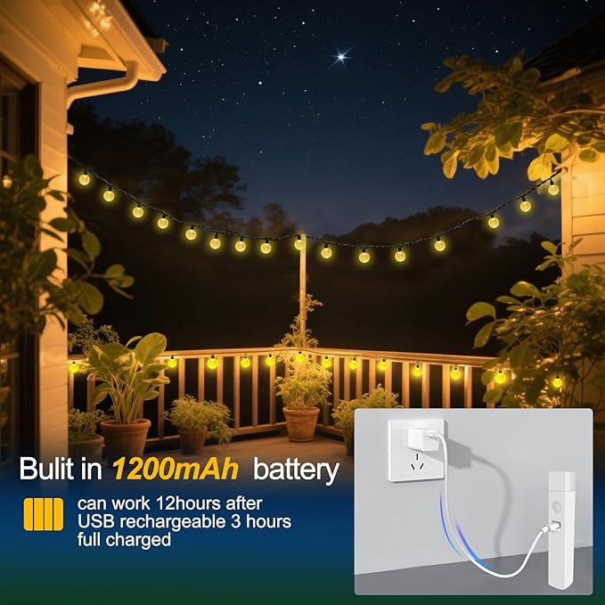 SMY Lighting 16FT Rechargeable Battery Operated 30 LED Crystal Globe String Lights Outdoor/Indoor, Patio Hanging Lights with Remote Timer,Waterproof 8 Lighting Modes for Camping Garden Christmas Décor