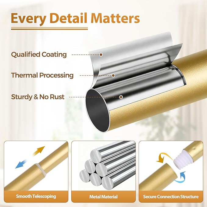 TONIAL Curtain Rod 32 to 86 Inch, Telescoping Splicing 3/4 Drapery Rods for Windows Decorative Single Rod with Small Cap End, Antique Gold