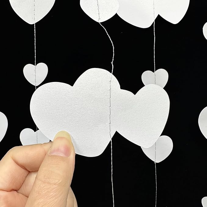 52Ft Valentines Day Party Decorations White Heart Garland White Love Heart Hanging Paper Streamer Banner for Wedding Anniversary Bridal Shower Engagement Mothers Day Bachelorette Winter Party Supplies