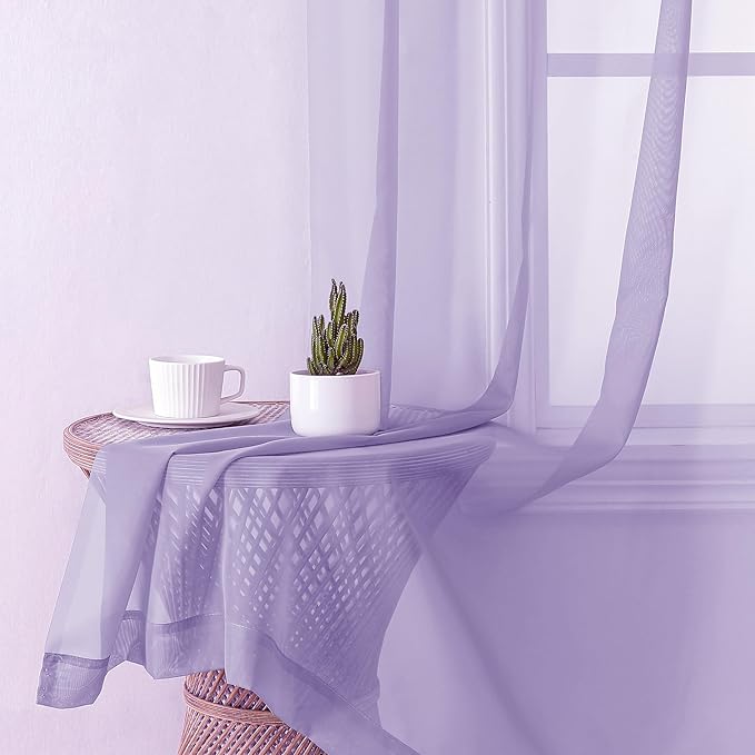 Lecloud Lavender Sheer Curtains 96 Inches Long 2 Panels Set, Light Filtering Solid Voile Drapes, Airy Privacy Window Decor Curtains with Rod Pocket for Living Room Girl's Bedroom, Each 42" W x 96" L