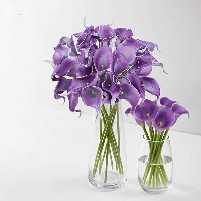 Realistic Calla Lily Artificial Flowers - 13.5" Latex Real Touch Faux Lilies for Wedding Bouquets, UV Resistant Outdoor Decor & Home Centerpieces (6, Purple)