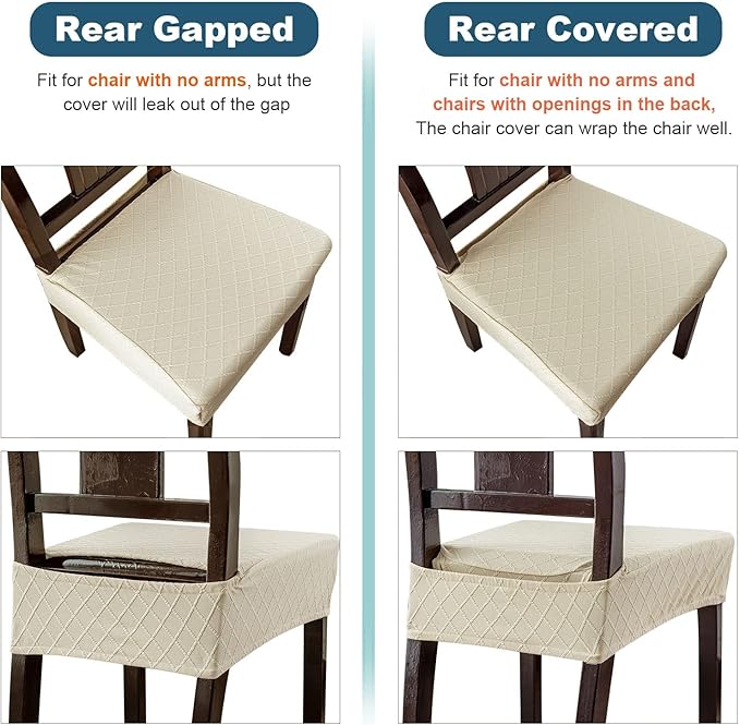 Genina Waterproof Seat Covers for Chairs,Set of 6 Dining Room Chair Seat Covers for Kitchen,Stretch Jacquard Removable Washable Dining Chair Slipcovers Protectors,No Rear Covers, Beige