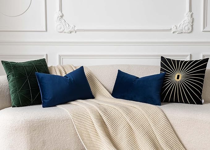 JUSPURBET Decorative Pillow Covers Set of 2 Velvet Throw Pillow Covers 24x24 for Couch Sofa Bed Soft Cushion Covers Cases with Hidden Zipper for Living Room Home Decor,Navy Blue