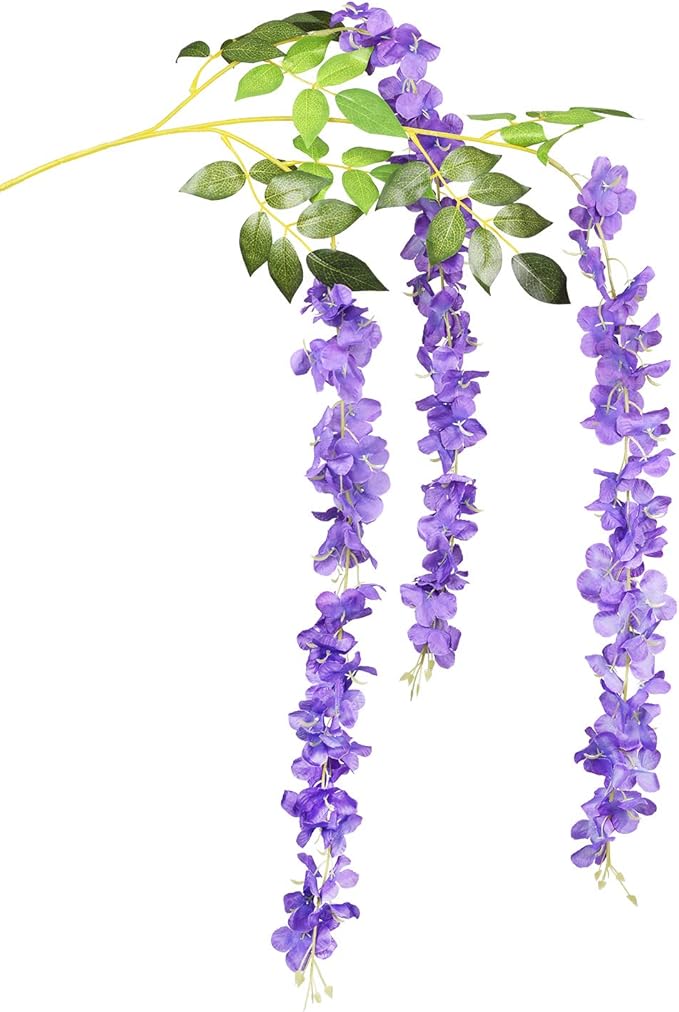 DearHouse 6 Pack 3.75 Feet/Piece Artificial Fake Wisteria Vine Ratta Hanging Garland Silk Flowers String Home Party Wedding Decor (Purple)