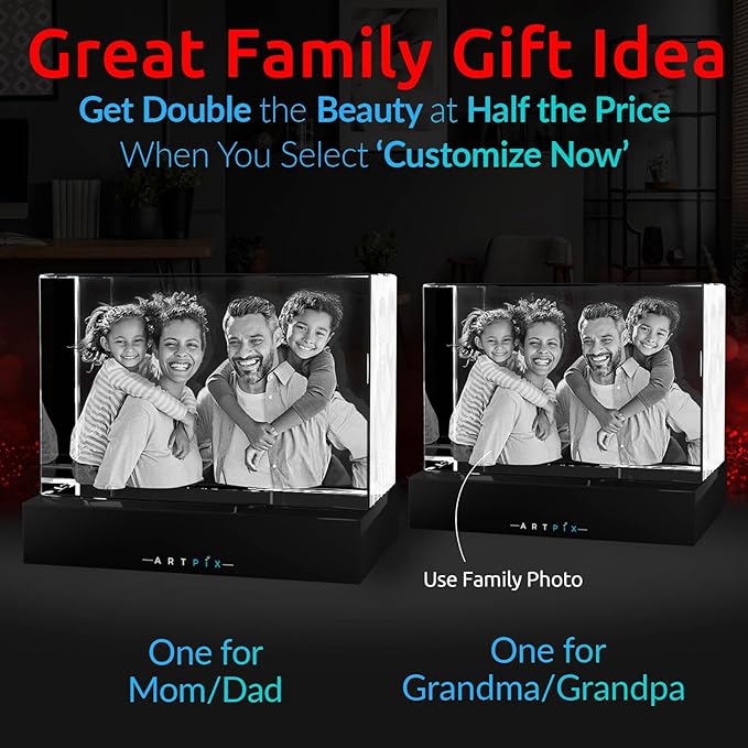 ArtPix 3D Premium Crystal Photo, Christmas Personalized Gifts for Women, Wife, Her, Him, Men, Husband, Grandma, Great Xmas Customized Gift With Your Own Photo, Custom Glass 3D Laser Etched Picture
