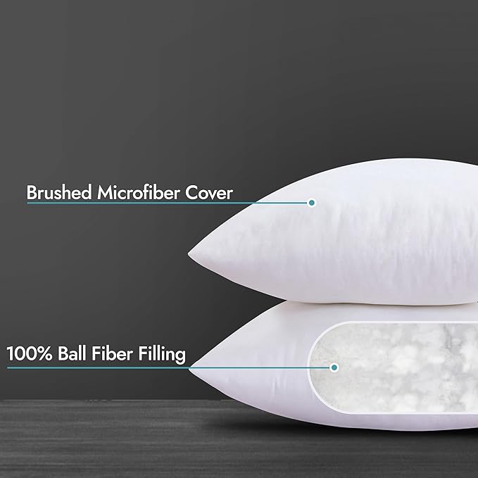 ROYALE LINENS 20 x 20 Pillow Insert - Down Alternative Throw Pillows Insert - Square Pillow Pack of 2 White - Bed & Couch Pillows - Inner Cushion for Bed, Cushion for Living Room - Shams Stuffer