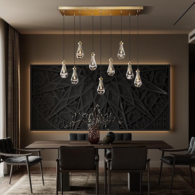 Raindrop 9-Light Chandelier, Modern Brass Teardrop Pendant Light Fixture for Dining Room, Kitchen Island Hanging Light, Adjustable Rope Gold Cluster Ceiling Lighting for Living Room & Entryway