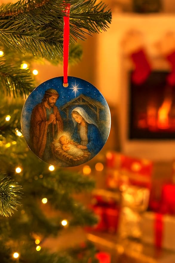 Holy Family Nativity Scene Acrylic Ornament - Catholic & Christian Christmas Decor - Star of Bethlehem, Religious Decorative Hanging Ornaments for Tree